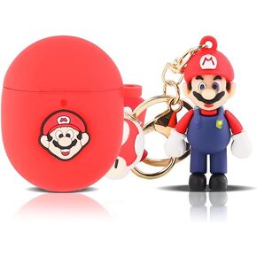Case for Google Pixel Buds Pro Earbuds, BGAANM Silicone Pixel Buds Pro Charging Case Protective Cover with Doll and Keychain - Cute Skin Designed (Mario)