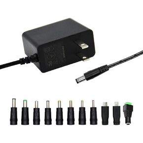 5V 2A AC Adapter Power Supply Charger 10W Universal AC/DC Adapter 100-240V AC to DC 5V Power Cord Converter with 11 Interchangeable Jacks Plug for USB Hub TV Box Router Camera and More (1 Pack)