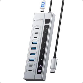 9-in-1 USB 3.2 Data Hub, Power Adapter NOT Included, Powered USB C Hub with 3 x USB-C 10Gbps, 4 x USB-A 5Gbps and 2 x 24/45W USB-C PD Charging Ports USB Hub for MacBook Laptops Tablets