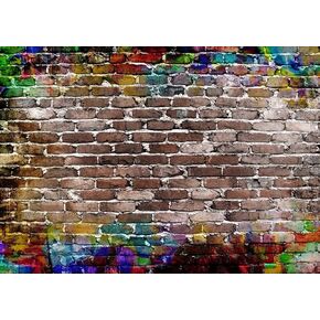 LTLYH Vinyl 7x5ft Colorful Graffiti Brick Wall Backdrop, Ideal for Photo Studio, Birthday Party, Wedding