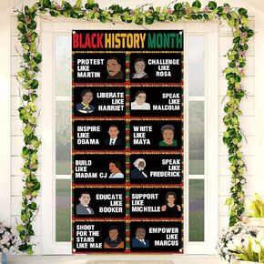 Sunwer Black History Month Door Cover African American Art Posters February Festival Party Decoration School Classroom Front Porch Sign Backdrop Banner
