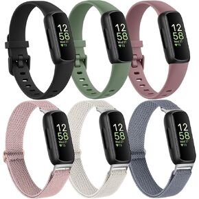 3+3 Pack Silicone Bands and Elastic Bands Compatible with Fitbit Inspire 3 Bands for Women Men, Replacement Wristband for Fitbit Inspire 3 Smartwatch