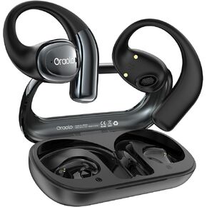 Oraolo Open Ear Headphones, Bluetooth 5.4 Wireless Headphones with 16.2mm Large Driver, Open Ear Earbuds with AI Noise-canceling, 32H Playtime Water-Resistant Running Headphones (Black)