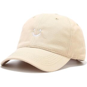 Smile Face Baseball Cap for Women Men Adjustable Cotton Ponytail Caps Low Profile Unstructured Dad Hat Trucker Cap