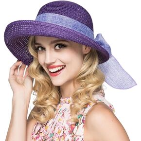 Women Straw Sun Hats Foldable Butterfly Bow Summer Wide Brim Sun Hat Fishing Beach Travel UV Protection Bucket Hat