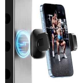 Gym Magnetic Phone Holder, 360°Rotatable Portable Phone Stand Attach to Metal Surface for Workout Record, Portable Magnetic Cell Phone Mount with Clip Fits All 4-7 inch Smartphones