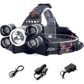 [Upgraded] LED Headlamp Flashlight, 4 Modes Adjustable Zoomable Focusing Headlight, Ultra Bright 5 Head Light with Rechargeable Batteries, IPX-5 Waterproof for Night Camping Fishing