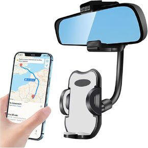 BELOMI Car Rear View Mirror Phone Holder, 360° Rotatable Car Phone Holder Mount with Anti-Shake Design, Multifuctional Rearview Clip Mobile Mount Holder for All Smartphones and Cars (Gray)