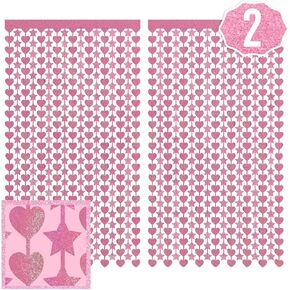xo, Fetti Pink Star and Heart Foil Curtain - Set of 2 | Pink Birthday Party, Bachelorette Party Fringe Backdrop, Photo Booth Decorations, Preppy Bday Decor
