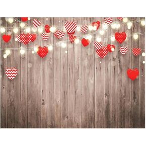 YYNXSY Vintage Rustic Wood Photography Backdrops Red Love Heart Valentine's Day Photo Background Mother's Day Wedding Bridal Shower Wedding Anniversary Party Girl Birthday Decor 7X5FT YY-5014