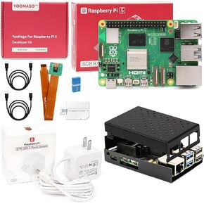 Raspberry Pi 5 Starter Kit with Pi 5 8GB RAM Board, 27W USB-C Pi 5 Power Supply, 128GB Card, Raspberry Pi 5 Aluminum Case