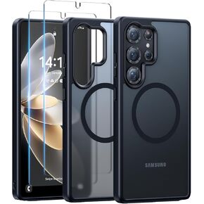 Meifigno Magnetic Case Designed for Samsung Galaxy S25 Ultra 6.9", [Compatible with MagSafe][2X Screen Protectors][Mil-Grade Drop Protection], Translucent Matte Back, Case for Galaxy S25 Ultra, Black