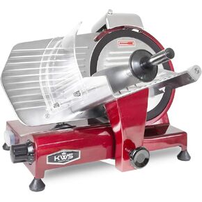 KWS MS-10XT Premium 320W Slicer Electric Meat Slicer 10 بوصة باللون الأحمر مع شفرة Teflon غير اللطيفة ، اللحم المتجمد/اللحم/الجبن/Slicer Slicer منخفضة الضوضاء التجارية والمنزل [ETL ، NSF معتمد]