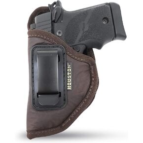 Brown Inside Waistband Gun Holster for Men/Women for Glock 43 & 42, SIG P365, KAHR PM 45, MAKAROV, KELTEC PF9 / P11 (Left). Eco Leather Concealed Handgun Holster 9mm. Pistol Holsters by Houston
