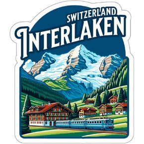 Interlaken Switzerland Sticker Travel Outdoors Decal Vinyl Small Waterproof for Water Bottle Mug Passport Scrapbook Notebook Laptop Tumbler Skateboard Computer Phone, Size 4″×4″