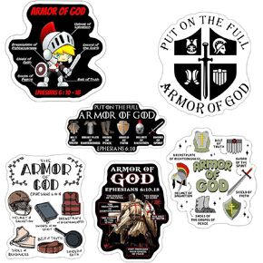 Pack of 6 Ephesians 6 10-18 Armor of God Waterproof Vinyl Sticker Bible Verse, Styles Christian, Religious Inspirational Scripture Quotes for All Ages, All Ages, Applicable to Many Surfaces 3 Inches