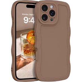 YINLAI Designed for iPhone 16 Pro Max Case 6.9-Inch, iPhone 16 Pro Max Phone Case Cute Curly Wave Frame Shape Slim Soft TPU Bumper Women Girls Shockproof Protective Case Cover, Khaki/Brown