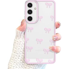 EYZUTAK Case for Samsung Galaxy A15 4G/5G, Clear Cute Ribbon Bowknot Pattern Aesthetic Transparent Phone Case Raised Camera Protection Stylish Slim Soft Durable TPU Protective Cover for Women - Pink