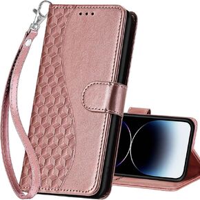 for iPhone 14 Pro Max Wallet case, Flip Folio Cover with Stand Feature for Women Men, PU Leather Phone Case Fit for iPhone 14 Pro Max 6.7'' [Rose Gold]