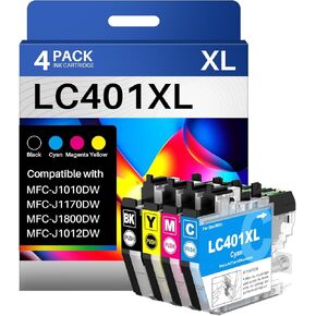 INK4U LC401XL LC401 Ink Cartridges Compatiable with LC401XL LC401 LC401XL Ink Work with MFC-J1010DW MFC-J1800DW MFC-J1170DW MFC-J1012DW Printers (4 Pack)