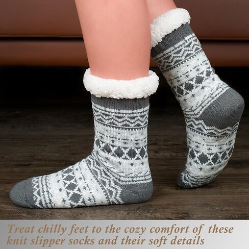 جوارب Cozylook النسائية ذات النعال الزغب مع مقابض مضادة للانزلاق، مبطنة بصوف الشيربا المريح، هدايا عيد الميلاد اللطيفة in Kuwait