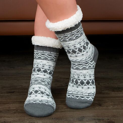 جوارب Cozylook النسائية ذات النعال الزغب مع مقابض مضادة للانزلاق، مبطنة بصوف الشيربا المريح، هدايا عيد الميلاد اللطيفة in Kuwait