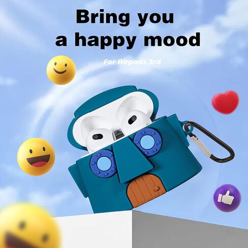 حالة Mulafnxal لـ AirPods 3 جيل ثالث لطيف سيليكون ناعم 3D Function Fun fun for Air Pod 3 (2021) Cover Kawaii Cartooner Cartooner (Stone House) in Kuwait
