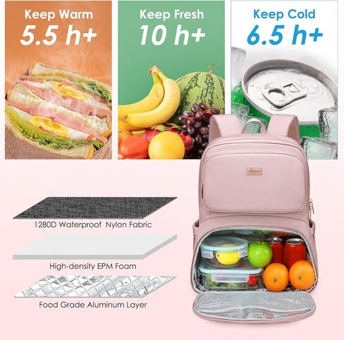 Lunch Backpack for Women Work: Men 16 Inch Laptop Backpack with Insulated Leak Proof Lunch Compartment Large Picnic Lunchbox Bag Meal Prep Bookbag for Nurse Teacher Commuter Travel Black in Saudi Arabia