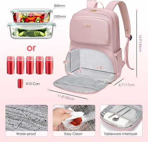Lunch Backpack for Women Work: Men 16 Inch Laptop Backpack with Insulated Leak Proof Lunch Compartment Large Picnic Lunchbox Bag Meal Prep Bookbag for Nurse Teacher Commuter Travel Black in Saudi Arabia