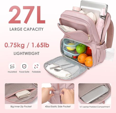 Lunch Backpack for Women Work: Men 16 Inch Laptop Backpack with Insulated Leak Proof Lunch Compartment Large Picnic Lunchbox Bag Meal Prep Bookbag for Nurse Teacher Commuter Travel Black in Saudi Arabia
