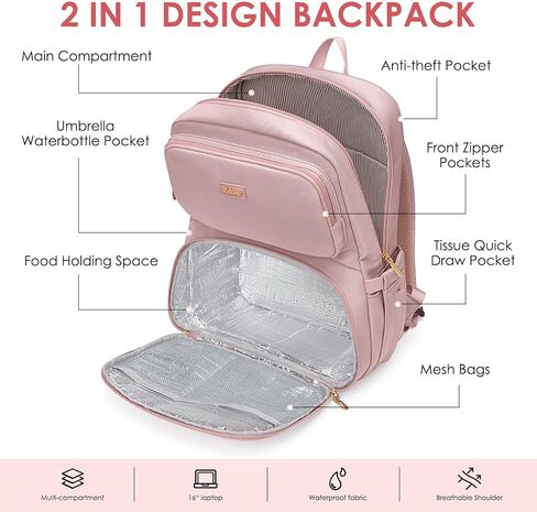 Lunch Backpack for Women Work: Men 16 Inch Laptop Backpack with Insulated Leak Proof Lunch Compartment Large Picnic Lunchbox Bag Meal Prep Bookbag for Nurse Teacher Commuter Travel Black in Saudi Arabia