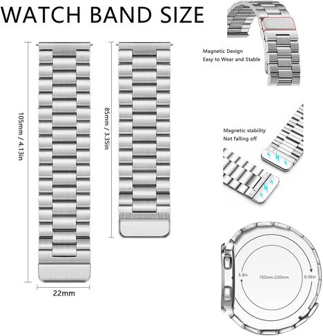 Nelumbo Quick Magnetic Chain Stain Bands ، حزام سوار أعمال من الفولاذ المقاوم للصدأ 22 مم لـ Samsung Gear S3/Galaxy Watch 46mm (2019)/Galaxy Watch 3 45mm in Kuwait