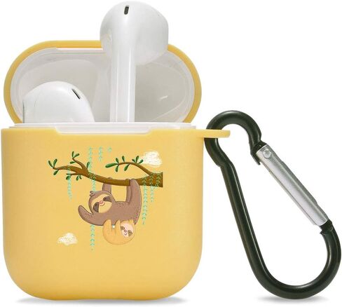 MAYCARI Cute Sloth Case for AirPods 2&1 with Keychain,（Yellow） Animals Design Protective Soft TPU Cover Compatible with Apple AirPods Charging Case for Girls&Boys in Saudi Arabia