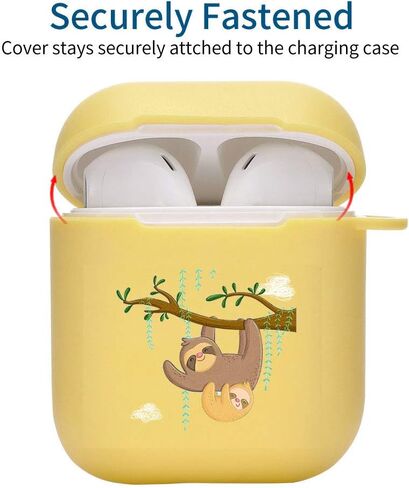 MAYCARI Cute Sloth Case for AirPods 2&1 with Keychain,（Yellow） Animals Design Protective Soft TPU Cover Compatible with Apple AirPods Charging Case for Girls&Boys in Saudi Arabia
