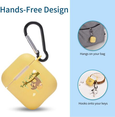 MAYCARI Cute Sloth Case for AirPods 2&1 with Keychain,（Yellow） Animals Design Protective Soft TPU Cover Compatible with Apple AirPods Charging Case for Girls&Boys in Saudi Arabia