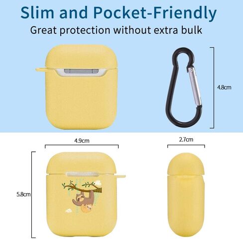 MAYCARI Cute Sloth Case for AirPods 2&1 with Keychain,（Yellow） Animals Design Protective Soft TPU Cover Compatible with Apple AirPods Charging Case for Girls&Boys in Saudi Arabia