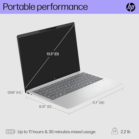 HP Pavilion Aero Laptop 13.3 "IPS Wuxga (1920x1200) (AMD Ryzen 5 8640U ، 16GB LPDDR5 RAM ، 512GB SSD ، Backlit KB ، Wi-Fi 6 ، Bluetooth 5.3 ، Webcam ، Win 11 Home) مع Dockztorm in Kuwait