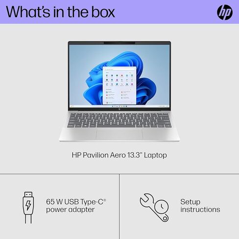 HP Pavilion Aero Laptop 13.3 "IPS Wuxga (1920x1200) (AMD Ryzen 5 8640U ، 16GB LPDDR5 RAM ، 512GB SSD ، Backlit KB ، Wi-Fi 6 ، Bluetooth 5.3 ، Webcam ، Win 11 Home) مع Dockztorm in Kuwait