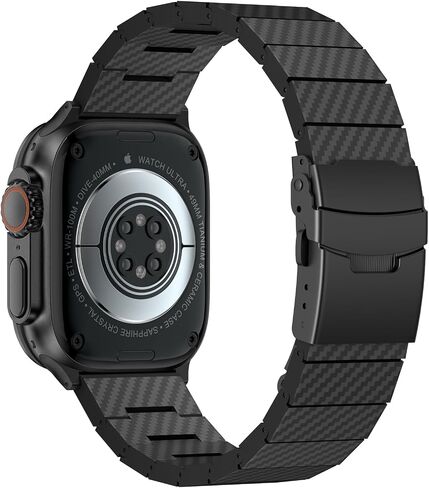 IITeeology Carbon Band متوافق مع Apple Watch 46mm 45mm 44mm 42mm سلسلة 10-1 ، Ultra/Ultra 2 49mm ، شريط ألياف كربون أصلي مصححة للرجال in Kuwait