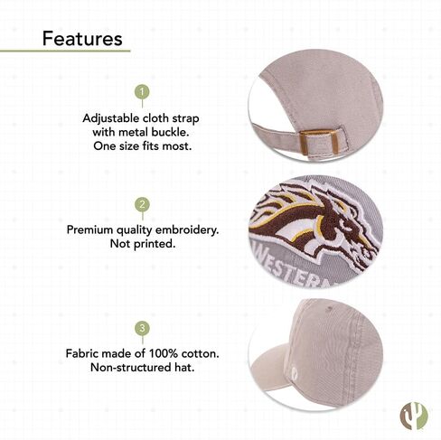 Desert Cactus Western Michigan University Baseball Hat Broncos WMU Brimmed Embroirderd Hats Cap Adjustable Cloth Strap Adult (Style A) Brown in Saudi Arabia
