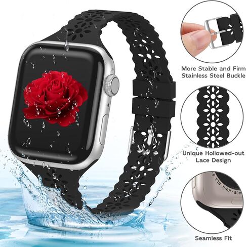 yaxin 6 pack pack Lace Silicone Bands متوافقة مع Apple Watch Band 40mm 41mm 38mm 44mm 45mm 42 ملم نساء ، نطاقات Iwatch الناعمة الناعمة الرقيقة للنساء للسيدات لـ Iwatch SE/Series 9/8/7/6/5/4/2/2/ 1 in Kuwait