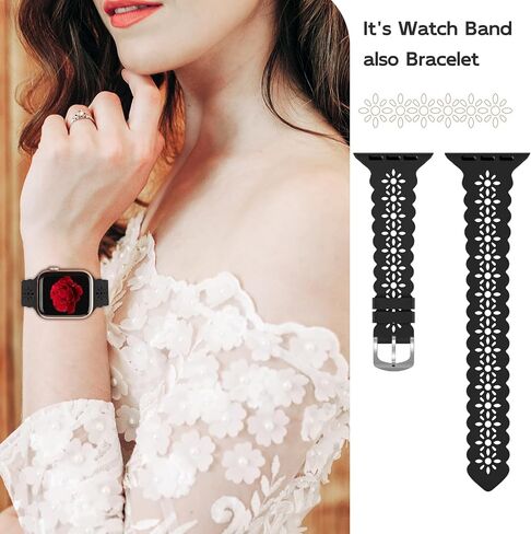 yaxin 6 pack pack Lace Silicone Bands متوافقة مع Apple Watch Band 40mm 41mm 38mm 44mm 45mm 42 ملم نساء ، نطاقات Iwatch الناعمة الناعمة الرقيقة للنساء للسيدات لـ Iwatch SE/Series 9/8/7/6/5/4/2/2/ 1 in Kuwait