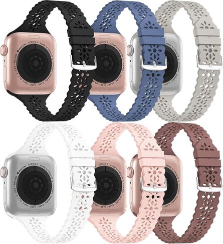 yaxin 6 pack pack Lace Silicone Bands متوافقة مع Apple Watch Band 40mm 41mm 38mm 44mm 45mm 42 ملم نساء ، نطاقات Iwatch الناعمة الناعمة الرقيقة للنساء للسيدات لـ Iwatch SE/Series 9/8/7/6/5/4/2/2/ 1 in Kuwait