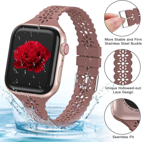 yaxin 6 pack pack Lace Silicone Bands متوافقة مع Apple Watch Band 40mm 41mm 38mm 44mm 45mm 42 ملم نساء ، نطاقات Iwatch الناعمة الناعمة الرقيقة للنساء للسيدات لـ Iwatch SE/Series 9/8/7/6/5/4/2/2/ 1 in Kuwait
