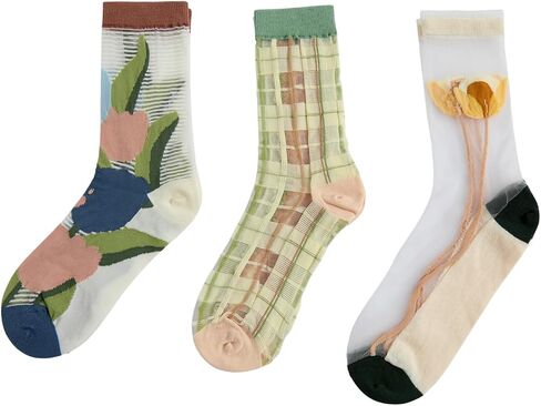 Verdusa Women's 3 Pairs Sheer Mesh Socks Floral Thin Socks in Saudi Arabia