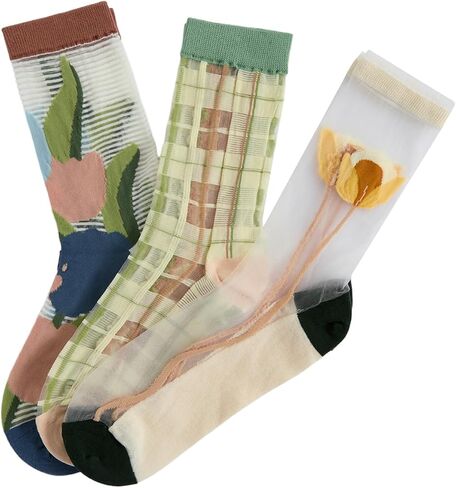 Verdusa Women's 3 Pairs Sheer Mesh Socks Floral Thin Socks in Saudi Arabia