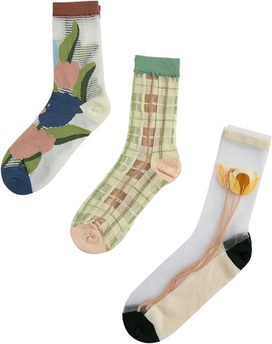 Verdusa Women's 3 Pairs Sheer Mesh Socks Floral Thin Socks in Saudi Arabia