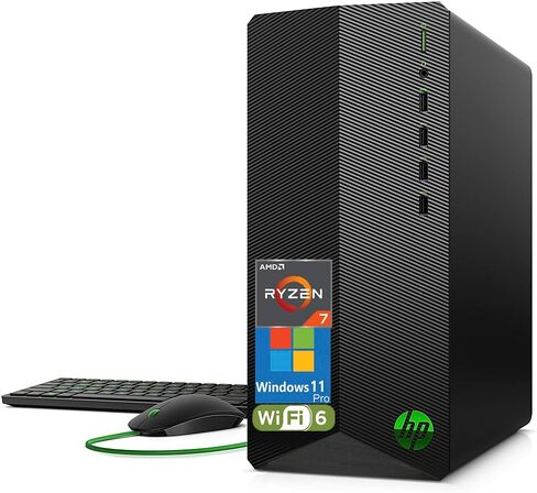 HP Pavilion Tower Tower Computer ، Octa-Core AMD Ryzen 7 5700G ، 16GB DDR4 RAM ، 1TB PCIE SSD ، WIFI 6 ، Bluetooth ، RJ-45 ، HDMI ، VGA ، Windows 11 Pro ، WE/PGPY in Kuwait