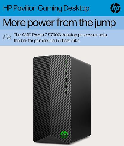 HP Pavilion Tower Tower Computer ، Octa-Core AMD Ryzen 7 5700G ، 16GB DDR4 RAM ، 1TB PCIE SSD ، WIFI 6 ، Bluetooth ، RJ-45 ، HDMI ، VGA ، Windows 11 Pro ، WE/PGPY in Kuwait