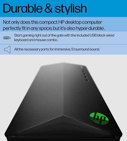 HP Pavilion Tower Tower Computer ، Octa-Core AMD Ryzen 7 5700G ، 16GB DDR4 RAM ، 1TB PCIE SSD ، WIFI 6 ، Bluetooth ، RJ-45 ، HDMI ، VGA ، Windows 11 Pro ، WE/PGPY in Kuwait